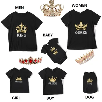 In stock own pattern new style matching pet clothes family look matching pet owner clothes with crown