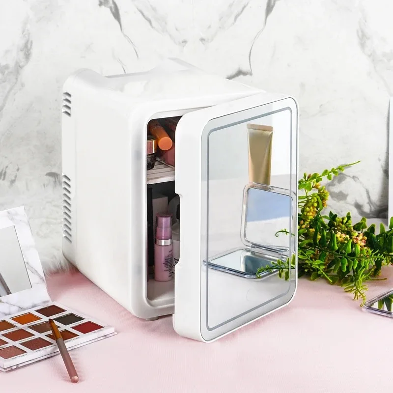 Easy-Take Skincare Fridge - Mini Fridge with Dimmable LED Mirror (4 Liter/6  Can), Cooler and Warmer, for Refrigerating Makeup, Skincare and Food, Mini