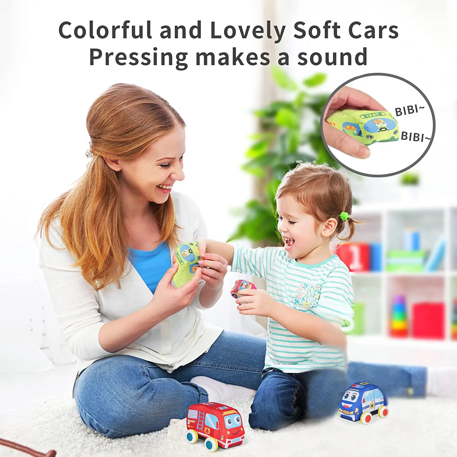 Pull Back Car for Toddlers Car Toy for Boy Soft Plush Vehicle for Baby with Play Mat Storage Bag Birthday Gifts