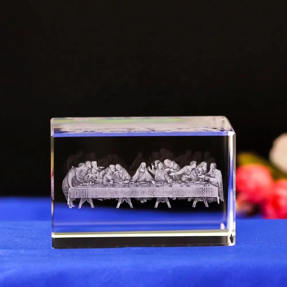Unique Image 3D Laser Engraving the Last Supper Crystal Cube Souvenir Holy Religious Gifts Crystal Blank
