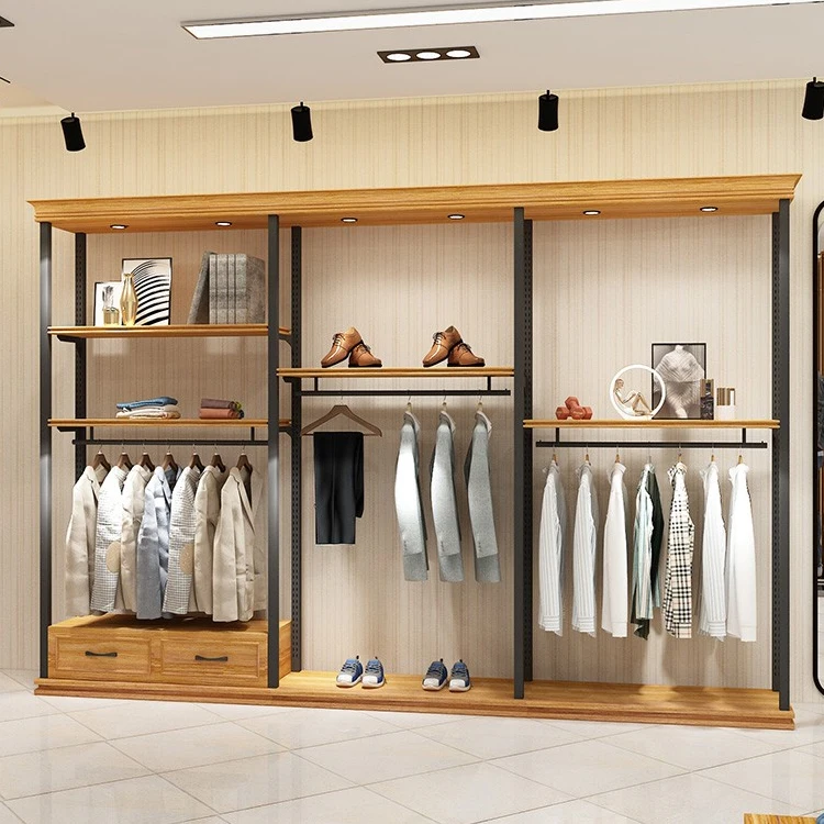 High End Boutique Display Shelf Rack for Clothes Metal Hanging Shirt Display Stand