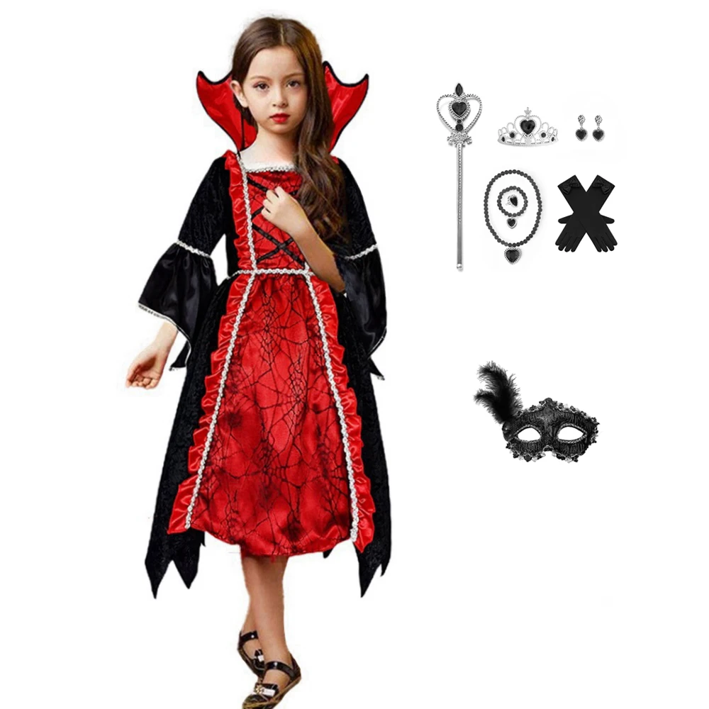 Gothic Vampire Queen Fancy Dress Costume for Girls \u0026 Halloween Vampire Outfits - ODM, image size:1000x1000