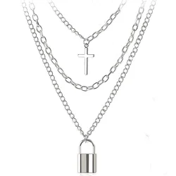 Lock Key Pendants Chains Necklace Set for Eboy Egirl Men Male Emo