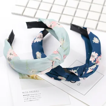 Smiling Face Knotted Hairbands Print Dot Hairband For Women Girls Striped Plaid Flower Hair Hoop Band Fashion Hair Accessories