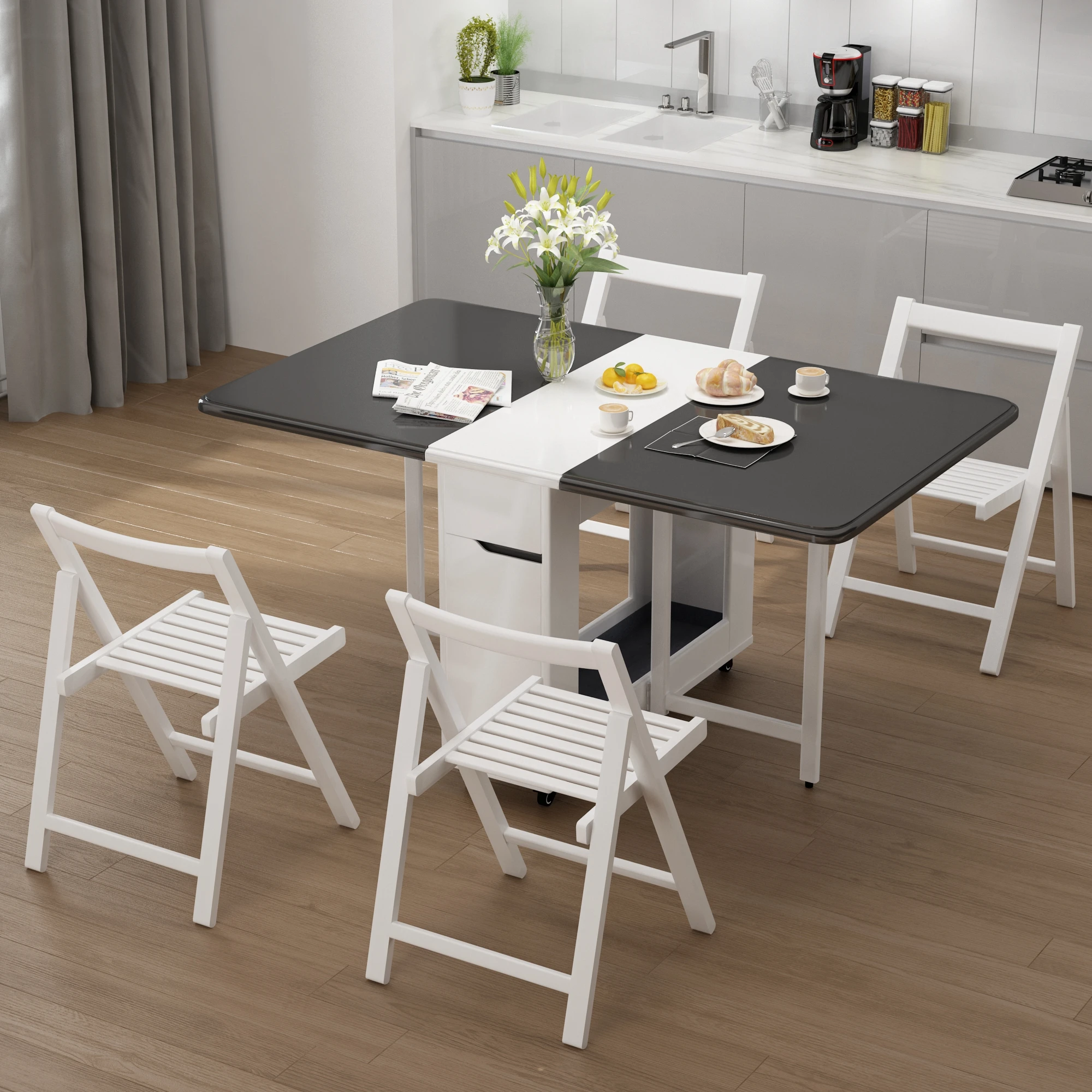 Wooden Folding Dining Set - Solid Wood Dining Table & Chairs for Modern ...