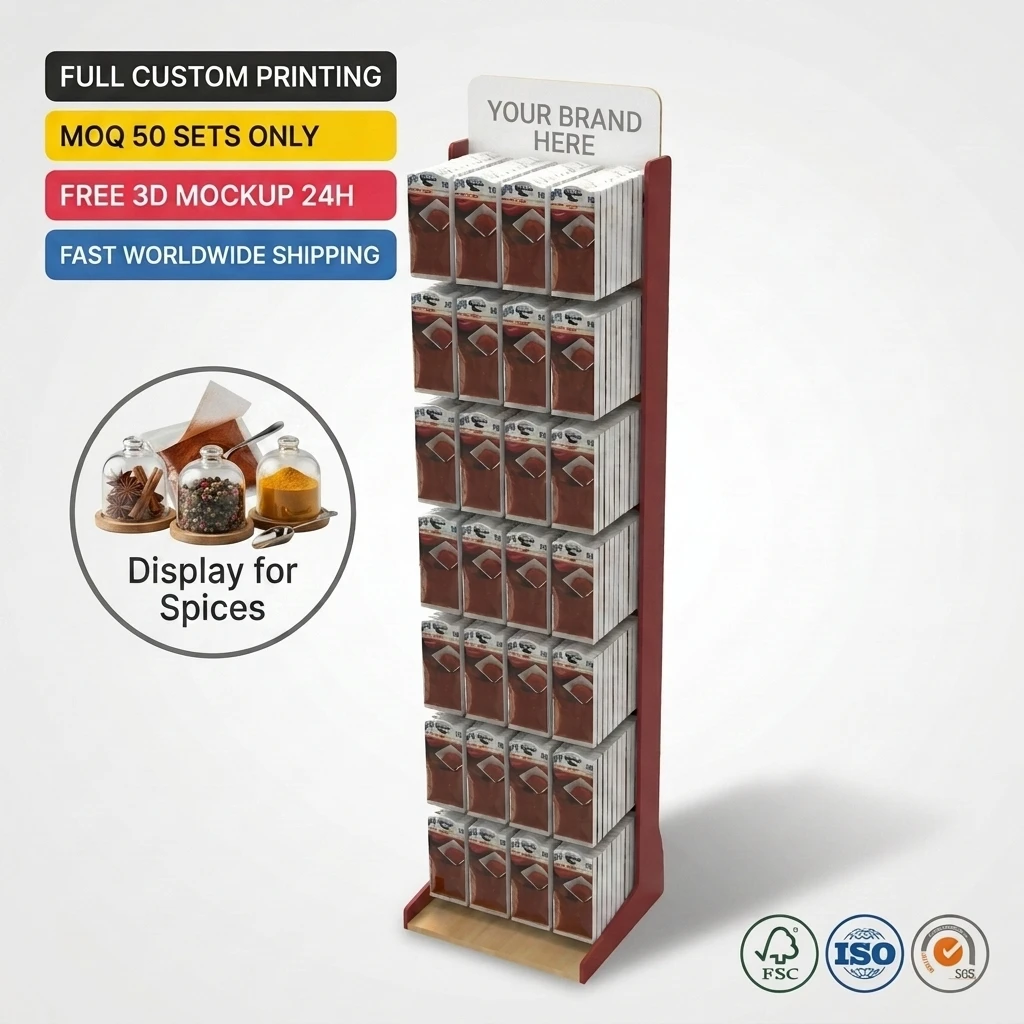Display Stand with Hooks for Spice Floor Shop Display Racks Store Retail Display for Brand Marketing for Kitchen & Grocery Store