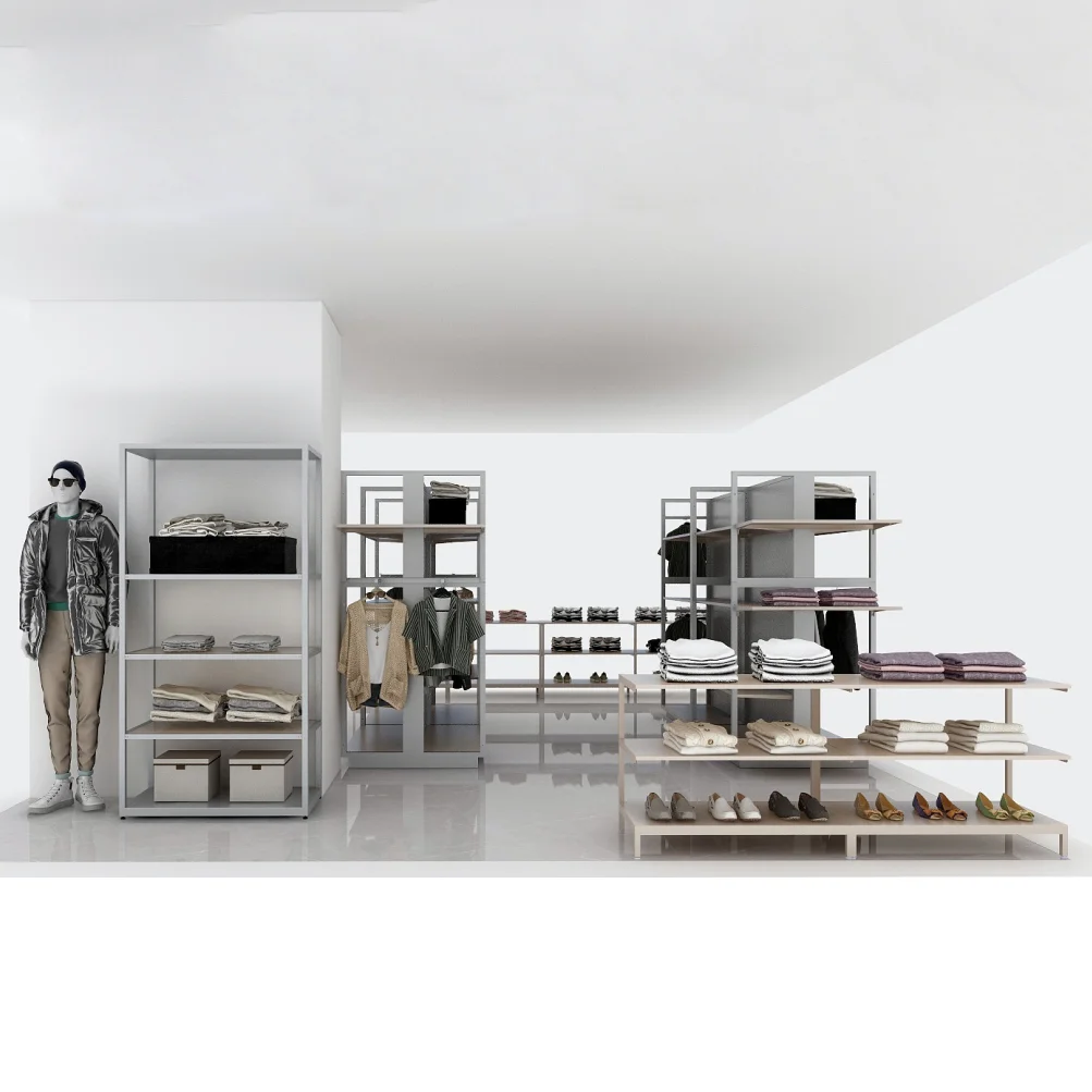 Clothes Shop Interior Design Customized Logo Garment Rack Stand Shelf ...
