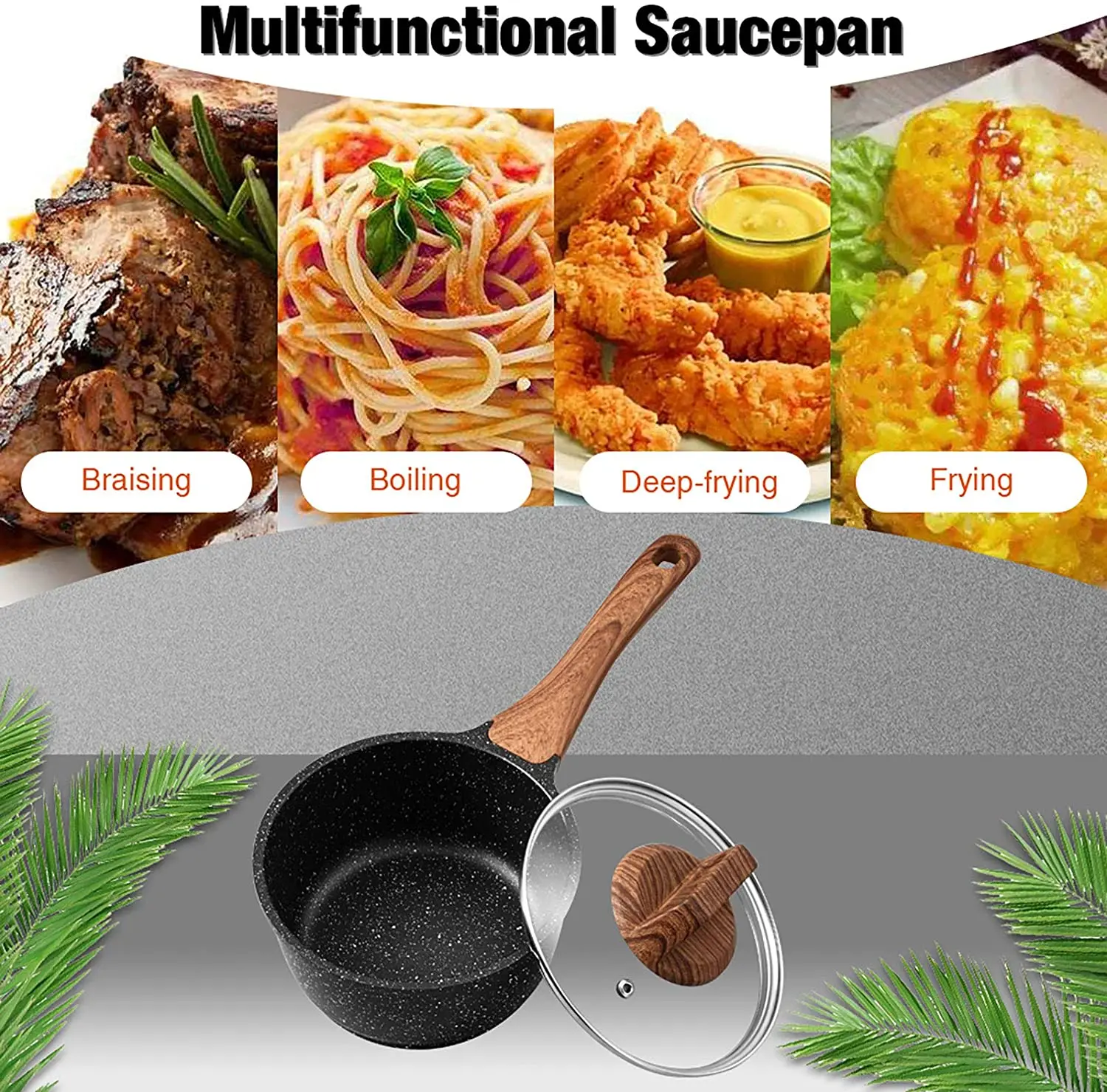 High Durability Induction Compatible Milk Pan Small Soup Pot Nonstick Saucepan With Lid