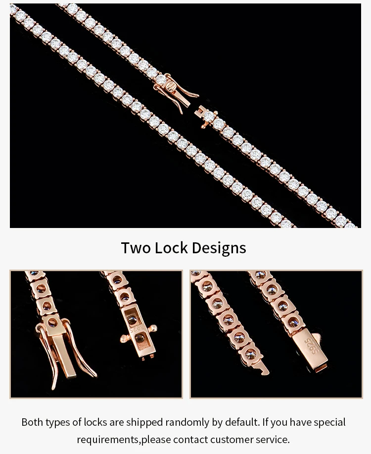 customized 3mm 16in 18in mossanite moissanite 925 sterling silver fashion jewelry rose gold plated tennis necklaces for women