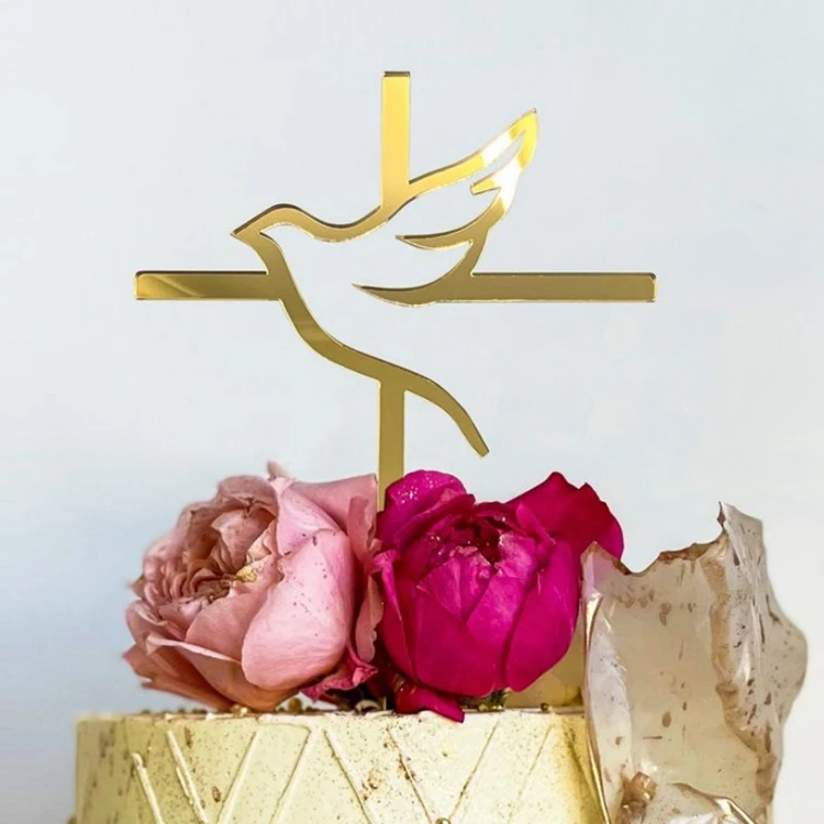 Hstyle Religious Cake Topper Cross With Dove Holy Spirit Topper Confirmation Topper Baby Shower Baptism Wedding Decor PQ187