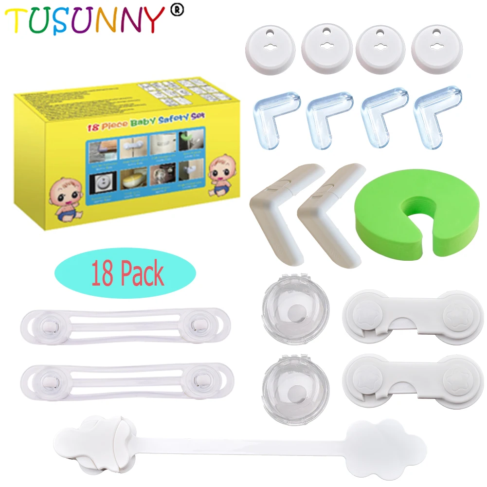 
Baby Proofing Kit - Easy to Install baby Safety Set of Outlet Plug Covers, Adjustable Cabinet Locks, Clear Corner Protectors 