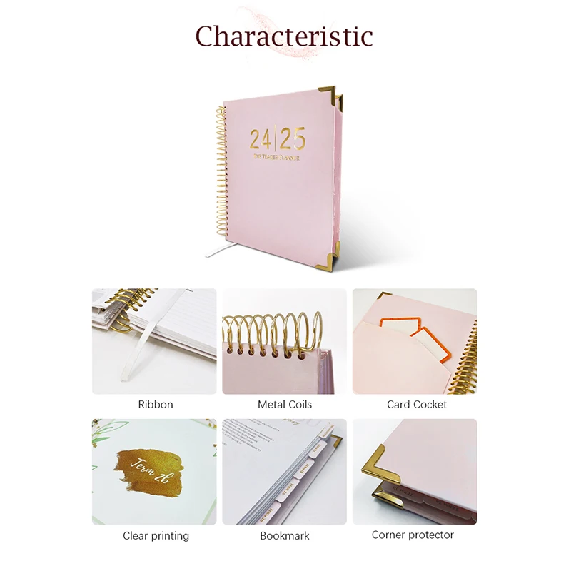 Custom Spiral Binding A4 A5 Gold logo Journal PlannerJ Daily Weekly Self Care Journal Fitness Planner Book manufacture