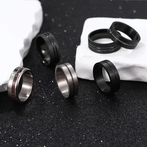 2026 New Trendy Black Plated Rhodium Plated Matte Style Titanium Rings Sticker Enameling for Men Unisex