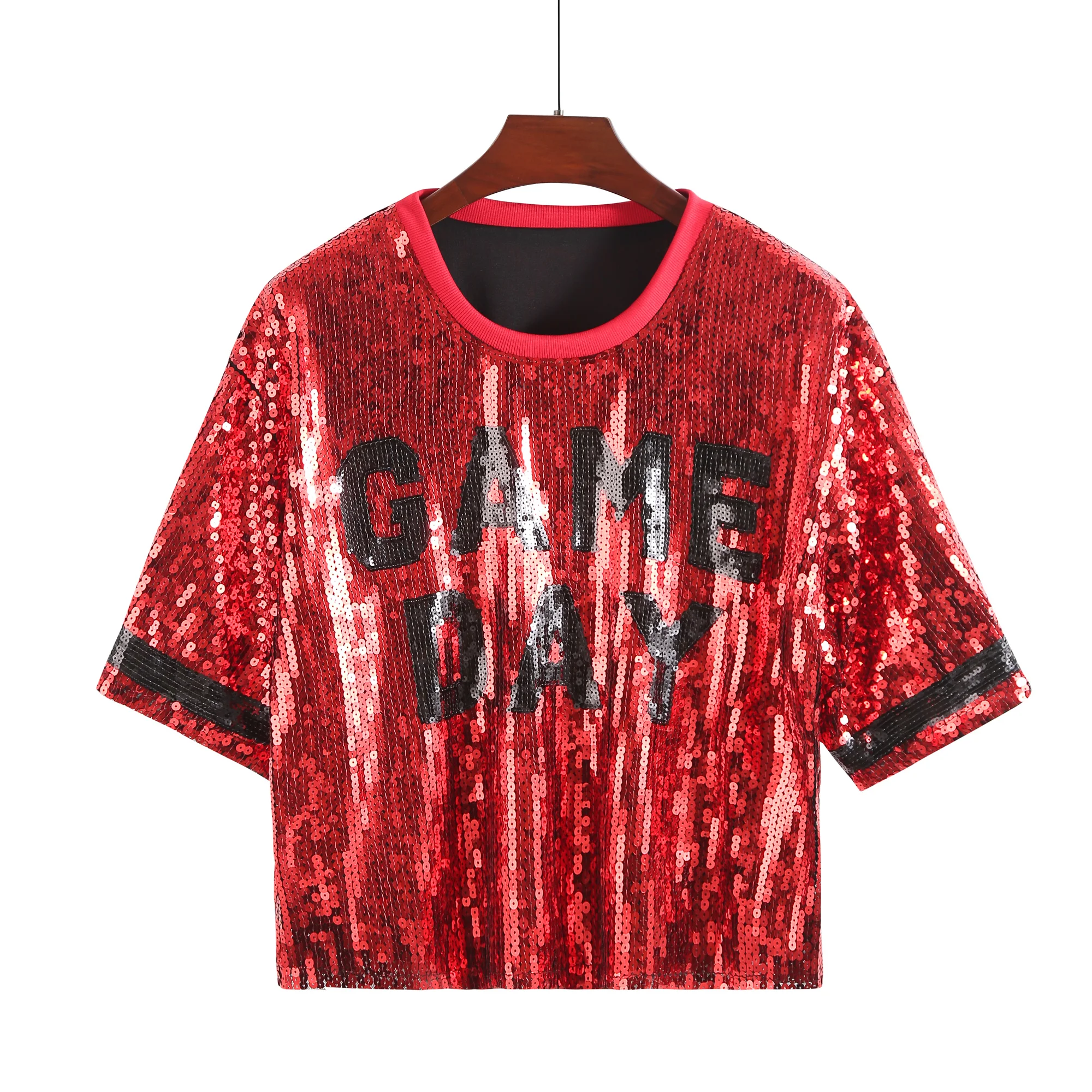 Custom Bling Football Baseball Game Day Sequin Shirt Sequins Top Jersey  Tops Women Short Sequined Shirts Wholesale, image size:2000x2000