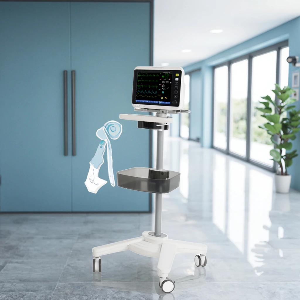 Modern Compact Aluminum Alloy Medical Cart with 4x3" Silent Brake Wheels Storage Basket for Hospital & Hotel Use 5