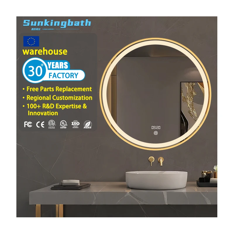 Modern Design Wall Hung Vanity Smart Led Bathroom Mirror Makeup  Anti-Fog Bath Mirrors for Laundry Rooms