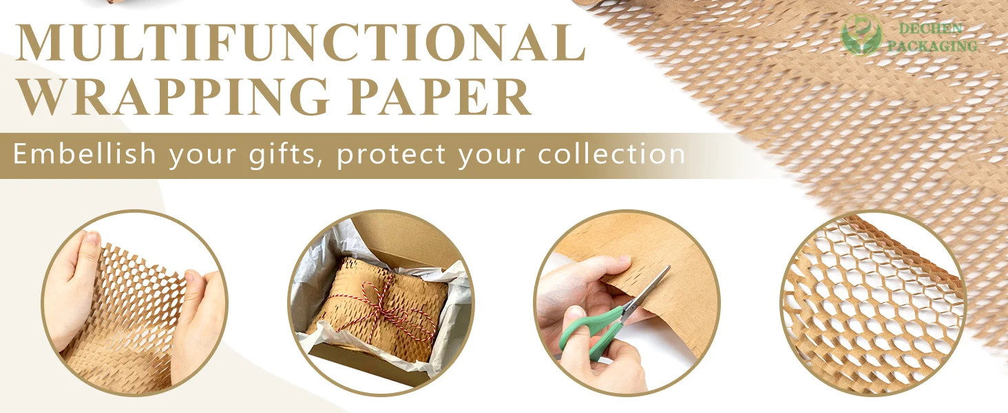 Papel de regalo de flores de panal, Material de amortiguación protectora, papel de embalaje de burbujas Kraft, colores blancos reciclables