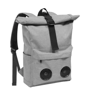 Customized Stylish Roll Top Travel Backpack With Build in Speakers Daily Men Women Day Pack