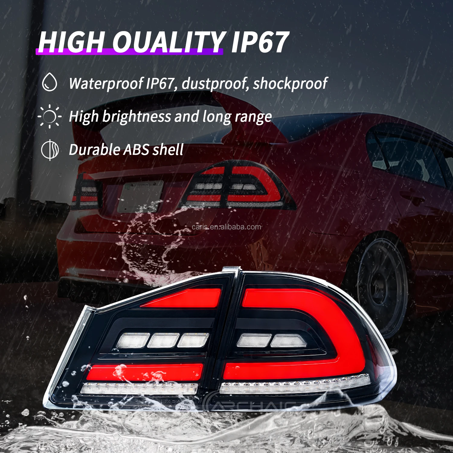 Archaic Full LED Taillights for 8th Gen Honda Civic FD1 FD2 2005-2012 - Smoke Rear Lights for Upgrade Retrofit