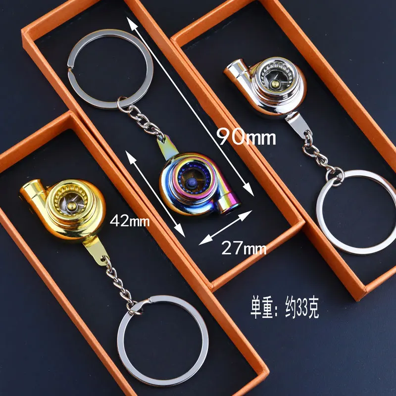 Creative Multicolor Turbo Chain Auto Part Key Ring Bearing Spinning Turbine Turbocharger Metal Keychains Car Parts Keyring 10