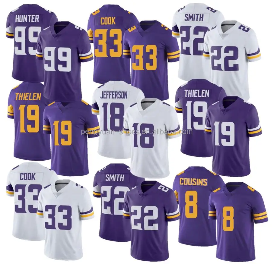 Wholesale Best Quality #8 Kirk Cousins #19 Adam Thielen #18 Justin  Jefferson #33 Dalvin Cook #22 Smith #99 Stitch American Football Jersey  From m.