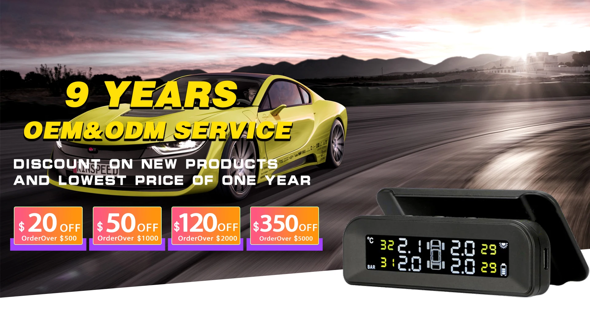 Wireless Solar Tire Pressure Monitoring System With 4 External Sensors