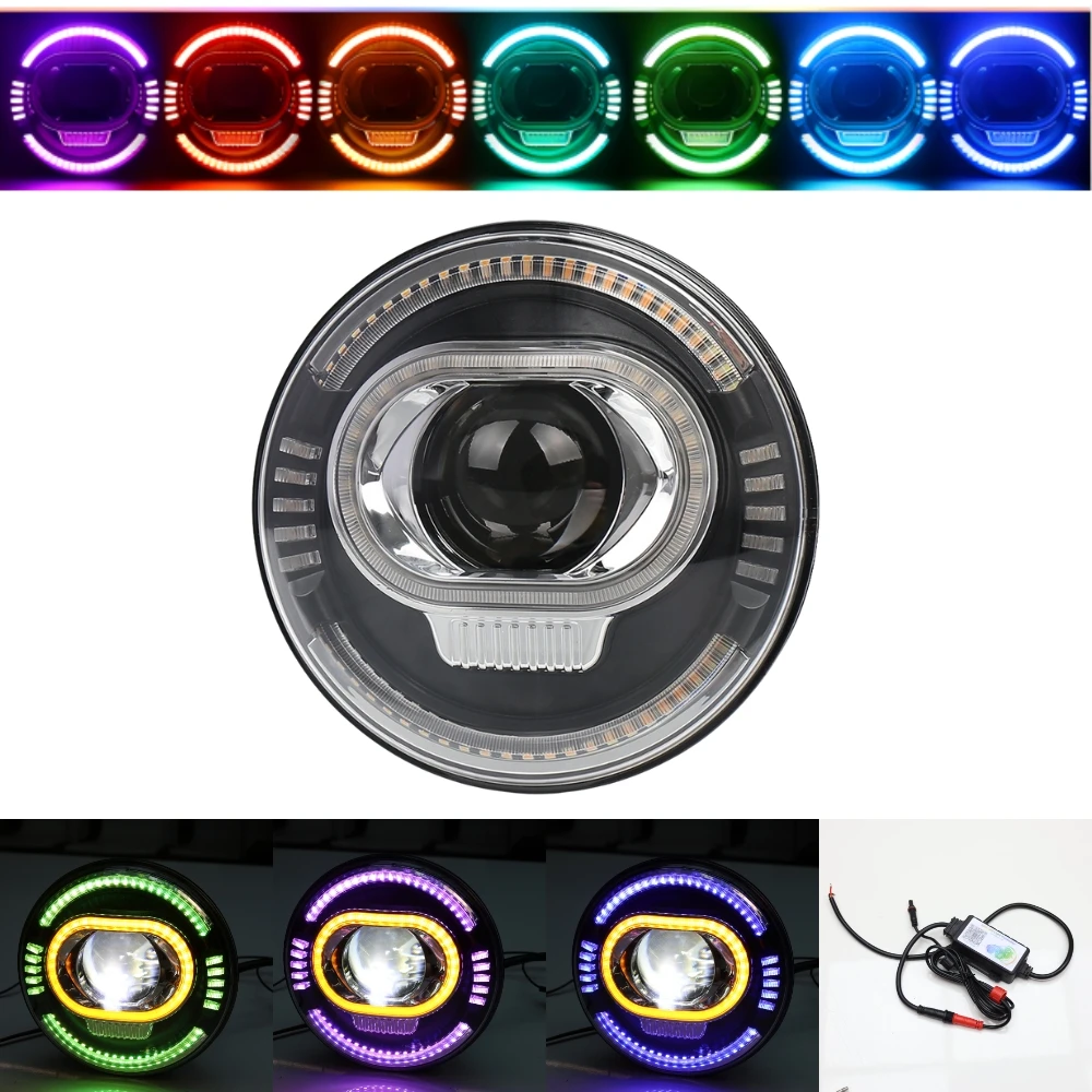 product tiypeor led headlights 7inch round universal rgb drl turn signal for motorcycle headlamp-8