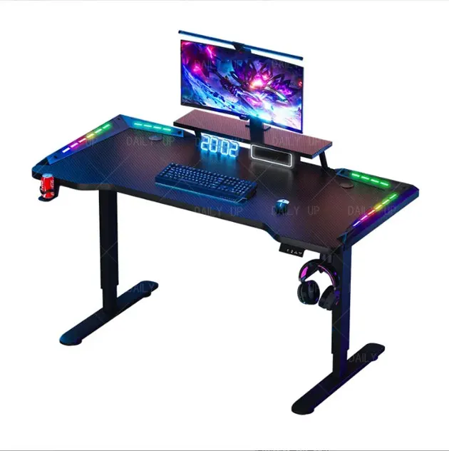 Adjustable RGB PC Gaming Desk Led Light Bedroom Ergonomic Gaming Table And Chair Set Home Office Industrial Gaming Desk RGB