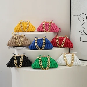 Popular Pleated Bag 2026 New Fashion All Match Clip Mouth Shell Bag Senior Texture Chain Handbag Crossbody for Women