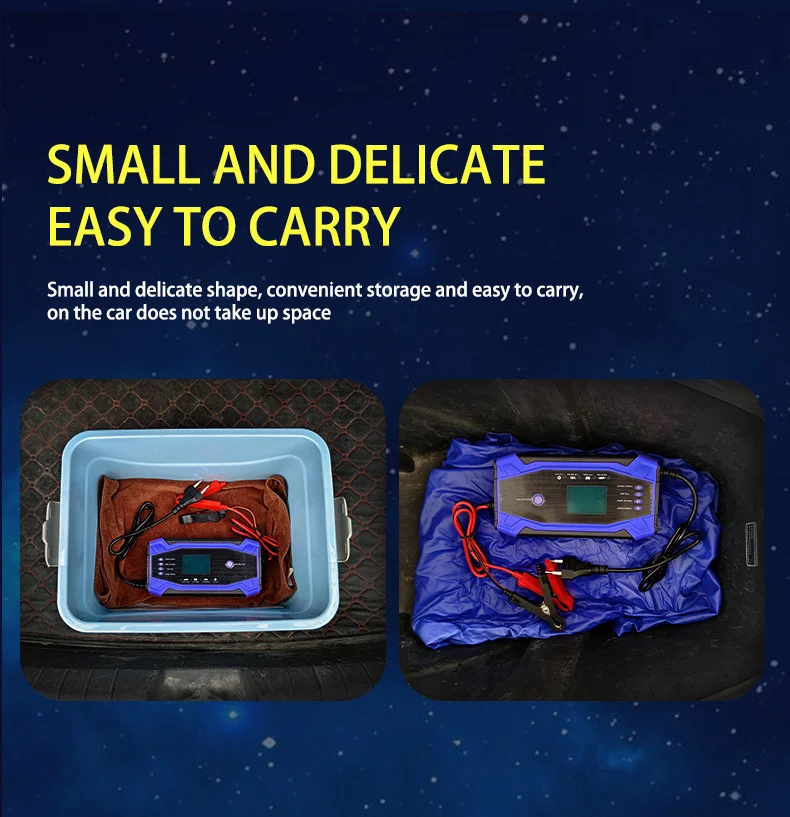 CHAOCHENBEN Hot Sell Blue Intelligent Pulse 12V/24V 10A Car Battery Charger Temperature Compensation Multi-Function Integrated details