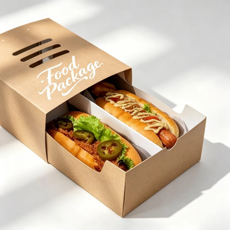 Wholesale Disposable Hot Dog Kraft Box with Sleeve Sandwiches Packaging Tray Fast Food Takeout Dog Paper Box Customized