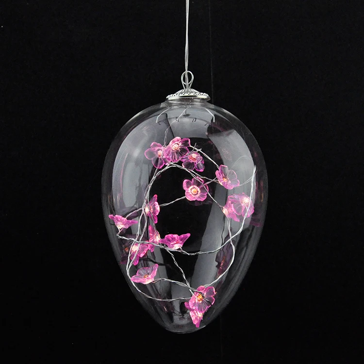 Wholesale clear decorative craft art led hanging hand blown glass egg