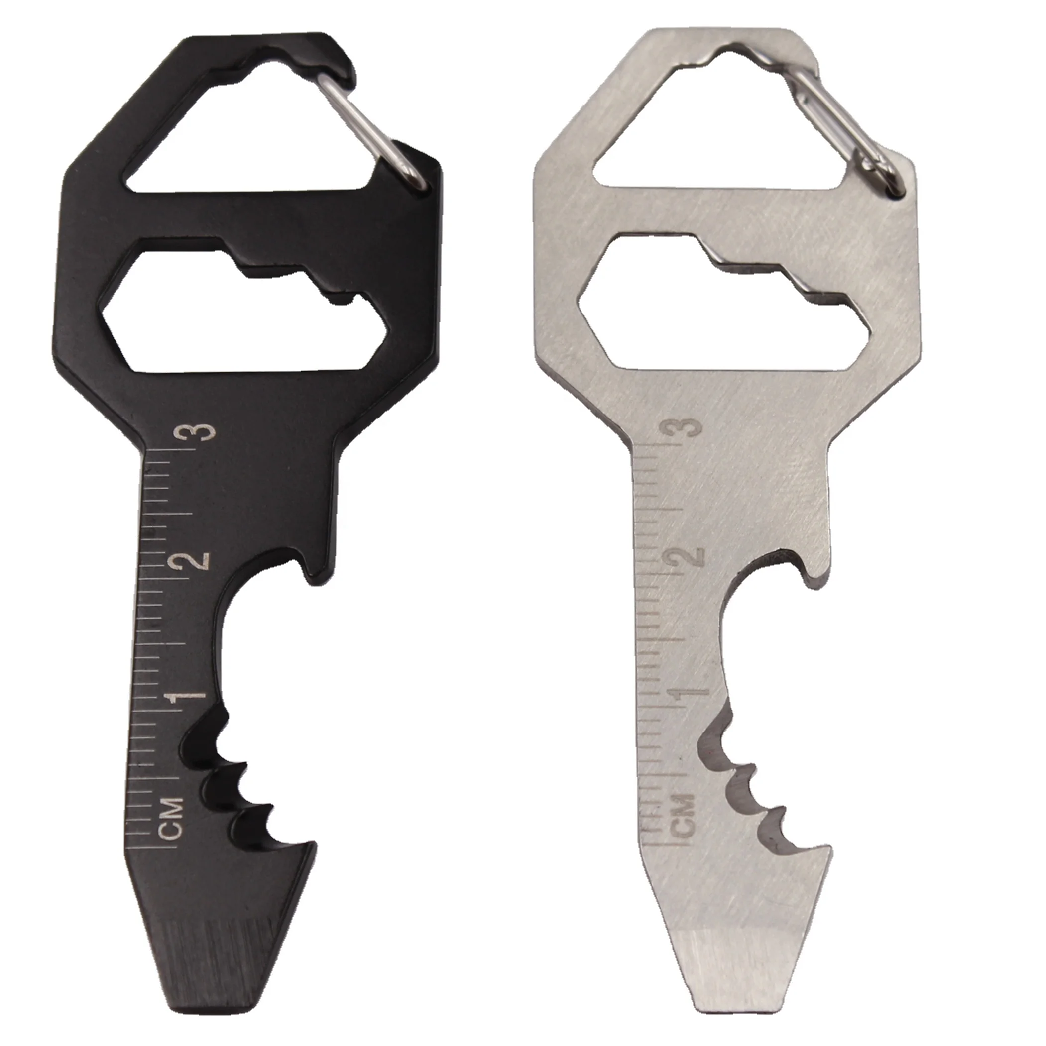 Stainless Steel Key Shape Design Edc Pocket Multitools Key Chain with Screwdriver Ruler Measuring 3 Size Hex Wrench Opener