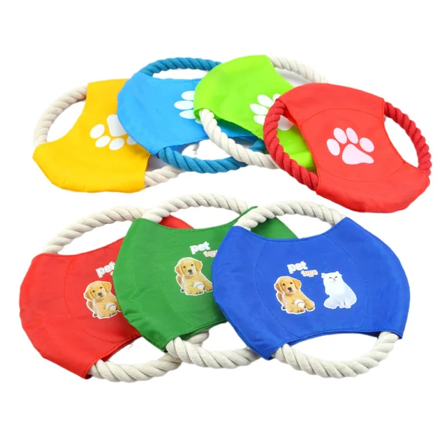 Custom logo Flying Dog Training Interactive Pet Molar Cotton Rope Oxford Cloth Dog Frisbeed Toy