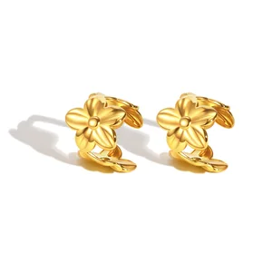 New Trending Flower Shape Earring Clip Waterproof 18k Gold Plated Stainless Steel Flower Ear Cuff Earring for Women