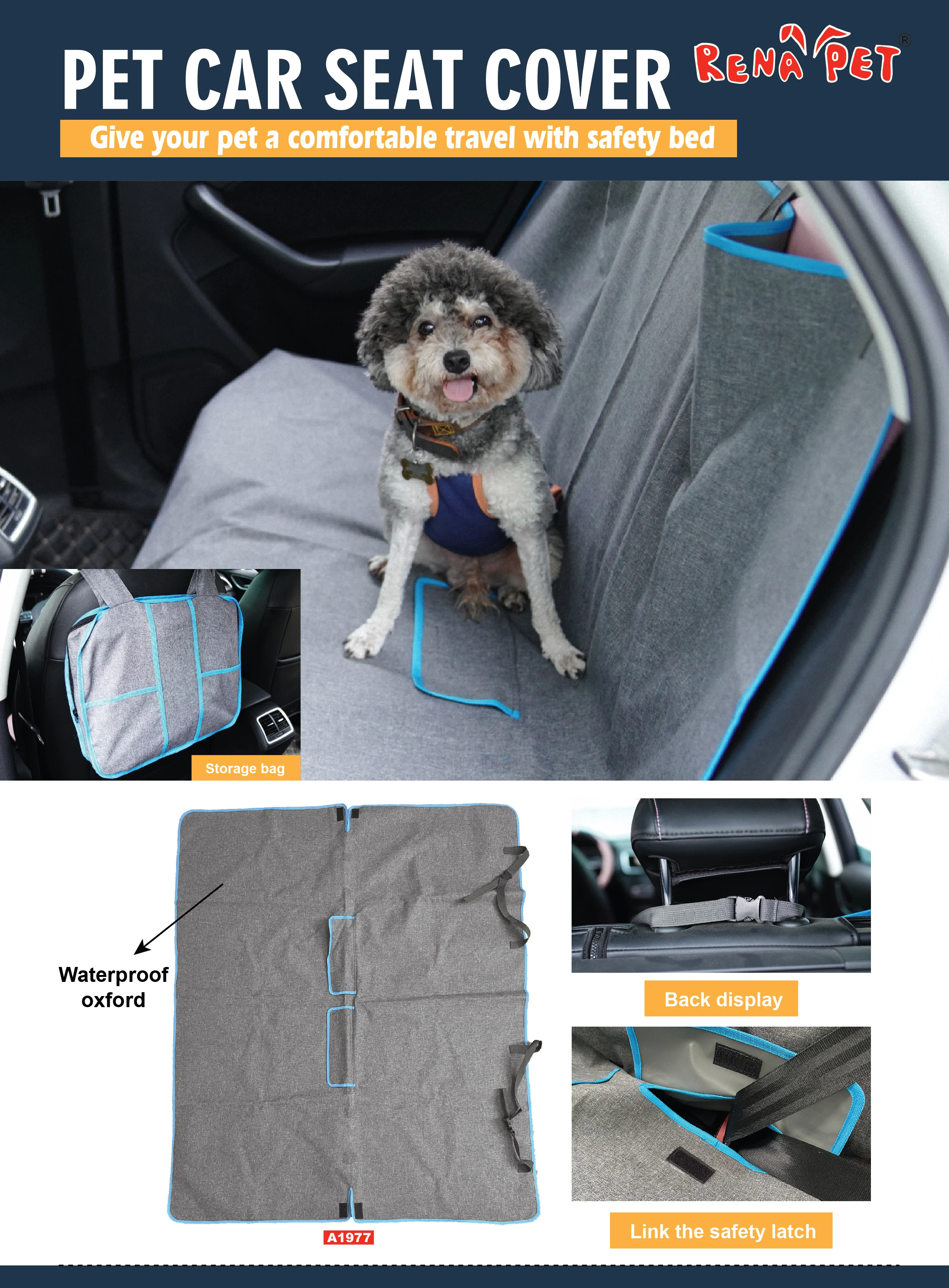 bangminda Pet Dog Car Seat Cover With Pet Seat Belt, Foldable Waterproof Dog Car Booster Seat, Oxford Breathable Washable Travel Car Seat Carrier