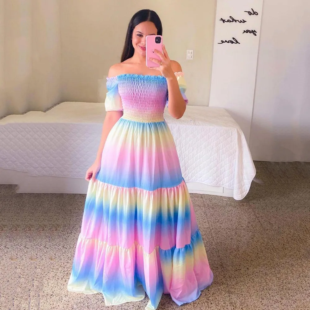 knee length dresses for ladies Women's Bohemian Beach Long Dress Spring Summer Casual V-Neck main image 1