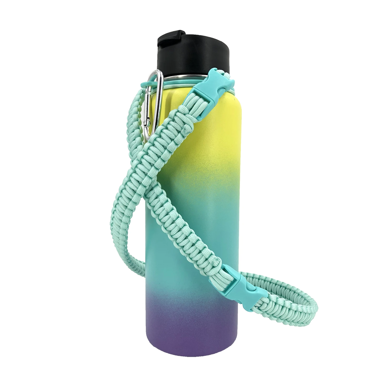 Colorful Polyester Paracord Weave Handle Outdoor Ring Buckle Same Type Water Bottle Holder Wide Mouth Camping Accessories