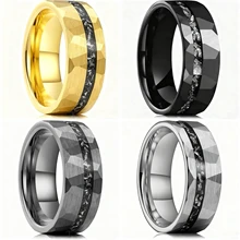 Factory Fashion Ring 8mm Brushed Hammered Promise Rings Crushed Meteorite Inlay Mens Tungsten Ring for Wedding Rings