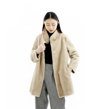 Fashion style women winter brown beige black faux mink fur coats for ladies