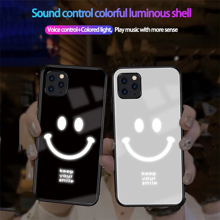 Source High Quality Luxury Led Smile Cell Phone Cases Glass Cover Mobile Designer  Phone Cases For iPhones 13 12 11 pro max Phone Case on m.