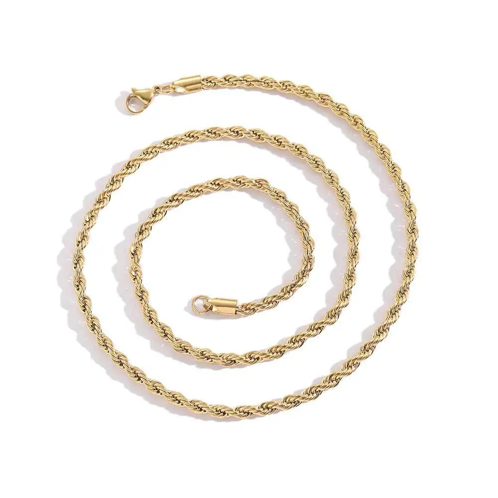 Wholesale 2mm 3mm 4mm 5mm 6mm Gold Chains 18k Gold Plated Yellow 3mm  Rope Chain Necklace