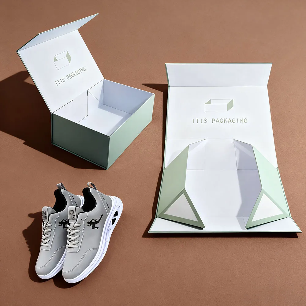 Luxury Shoe & Sock Gift Box | Custom Magnetic Folding Packaging | Embossed Recycled Paperboard with Sponge Protection