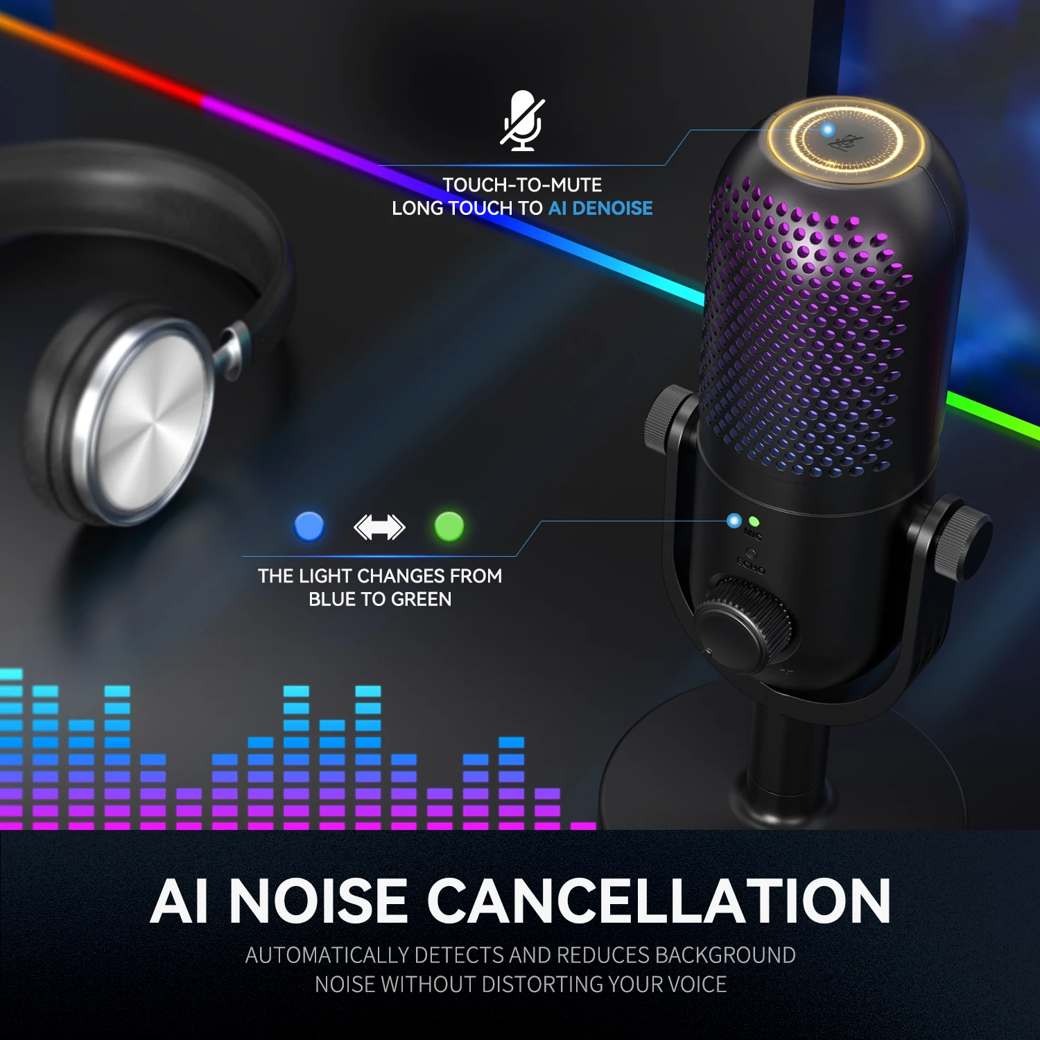 Zimhome ZTD39 RGB USB Condenser Microphone for Streaming, Gaming
