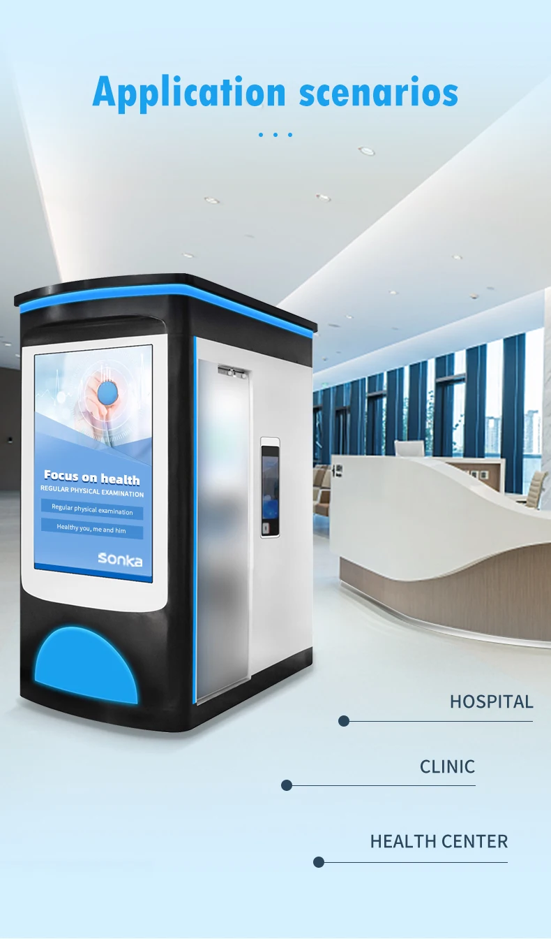 Sonka medical health kiosk intelligent health examination basic body health check up kiosk clinic on cloud for healthcare center factory