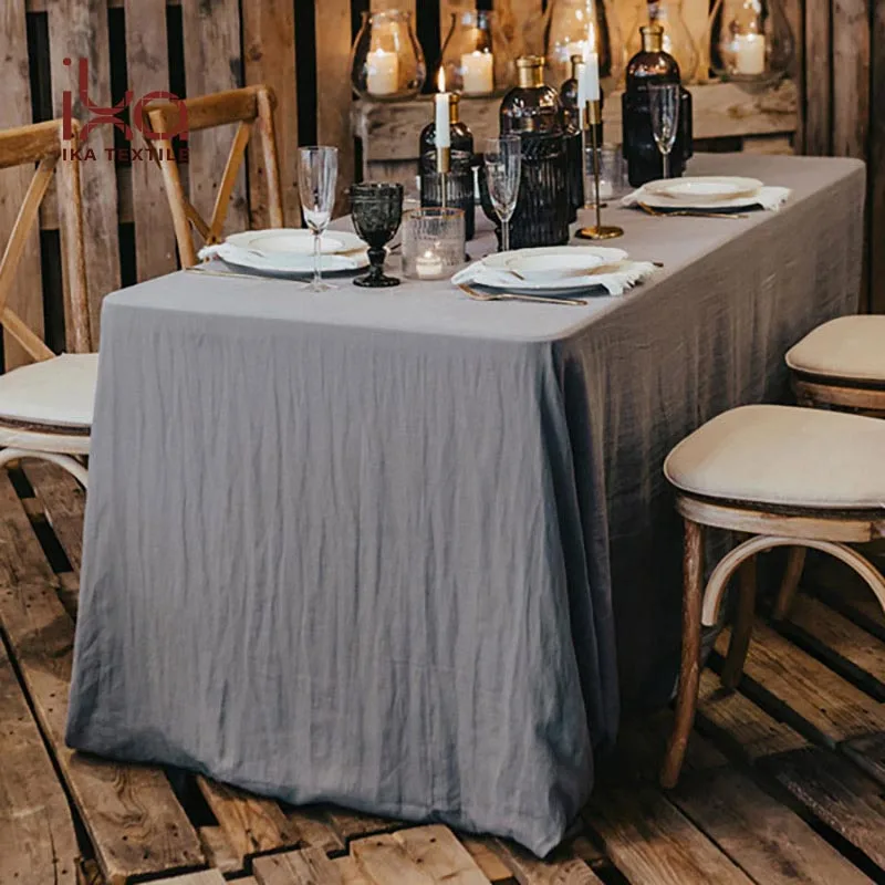 High Quality 100% French Flax Linen Table Cloth Big Size Pure White Ready to Ship Wholesale for Wedding Events Woven Technique