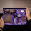 Set da 8 pezzi Caffè-profumo-cintura-portafoglio- orologio-rosario-portachiavi-penna-