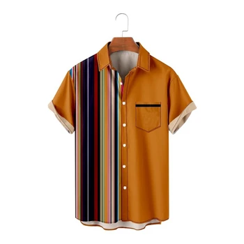 Men's Shirt Stripes Creative 3d Printing Shirt For Men Fashion Leisure Male Clothes Top Geometric Short Sleeve Shirt