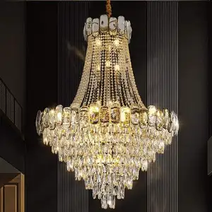 Zeal Lighting Luxury Staircase Nordic Large Ceiling Lamp Hotel Lobby Living Room Crystal Beads Chandeliers