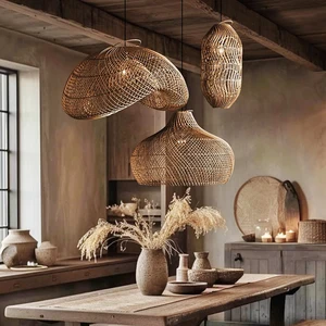 Wholesale Modern Ceiling Light Basket Bamboo Pendant Light Wood Rattan